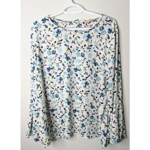 LOFT White Floral Longsleeve Blouse - L